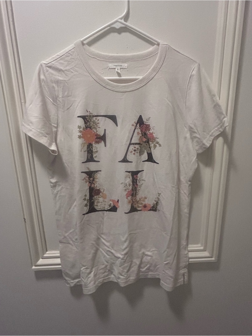Maurices Off White Graphic Tee with Floral 'FALL' Print